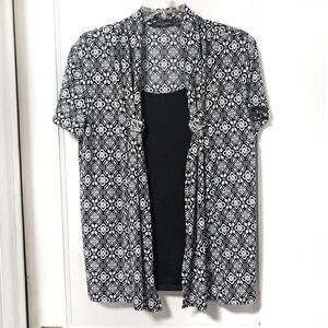 Notations Layered High Collar Drape Blouse sz PL